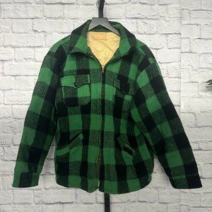 Vtg Weatherguard By Shane Long Sleeve Zip Front Jacket Large Green Black Plaid